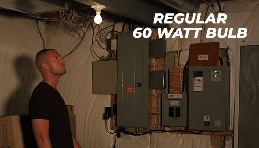 Regular 60 watt bulb hardly lights up the room.